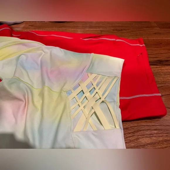 Fabletics - 2 Pair - Red & White and Rainbow Sherbet - Active Leggings - Medium - Picture 2 of 5